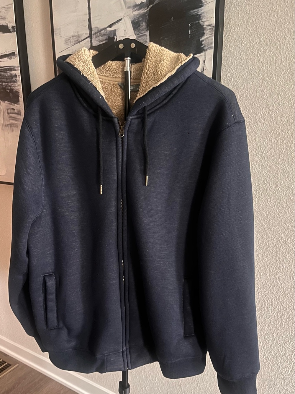Member’s Mark Men’s Sherpa-Lined Full-Zip Hooded Jacket – Navy Blue – Size XL